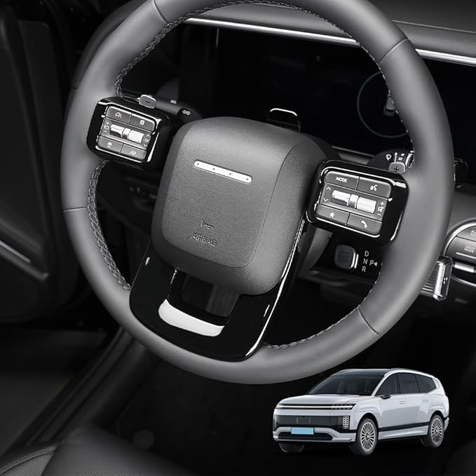 Steering Wheel Cover Trim Compatible with Santa FE 2024 2025 Hyundai IONIQ 9 Accessories(Black)