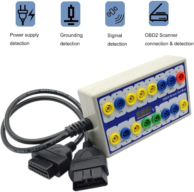 OBD2 Breakout Box, OBDII Diagnosis Scan Tool, Auto Car Diagnostic Connector, 16Pin CAN Fault Breakout Box Protocol Detector with Line Signal