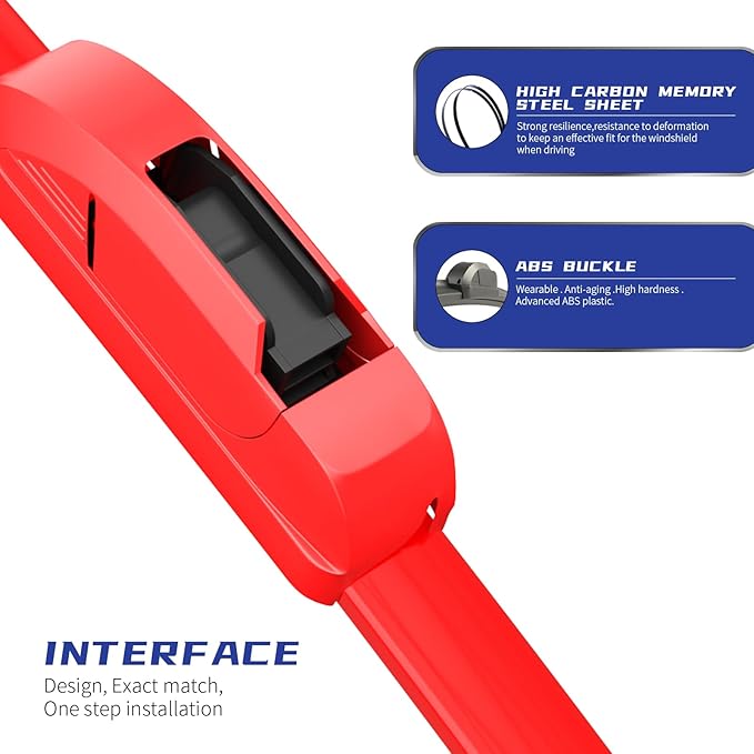 OEM QUALITY 26" + 22" Premium All-Seasons Durable Stable And Quiet Red Windshield Wiper Blades (Set of 2)