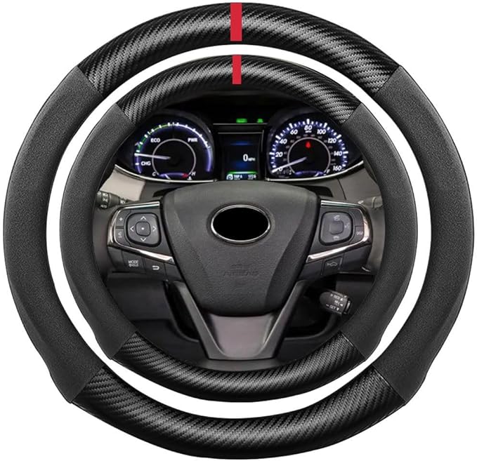 Suede Carbon Fiber Steering Wheel Cover, Compatible with Toyota Corolla Prius Camry Avalon RAV4 C-HR Highlander 15 inch Suede Leather Sport Non-Slip Interior Accessories
