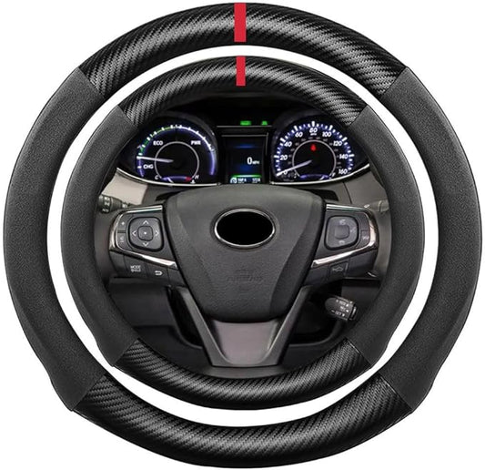 Suede Carbon Fiber Steering Wheel Cover, Compatible with Toyota Corolla Prius Camry Avalon RAV4 C-HR Highlander 15 inch Suede Leather Sport Non-Slip Interior Accessories