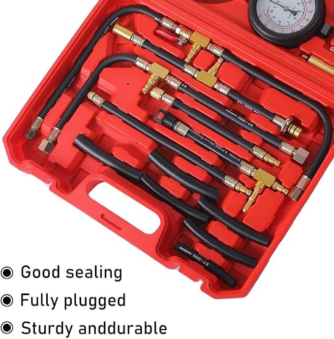 Yonligonju Fuel Injection Pressure Tester Kit 0-140 PSI Pro Auto Fuel Pressure Gauge for Fits Most Cars and Trucks