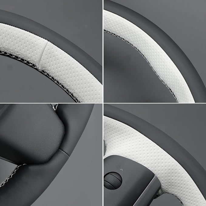 MEWANT Hand Stitch Steering Wheel Cover for Tesla Model Y 2023 Model 3 2023 DIY Steering Wheel Wrap Interior Accessory