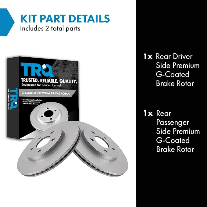 TRQ Rear Brake Rotor Set G Coated Vented Compatible with 2005-2014 Ford Mustang