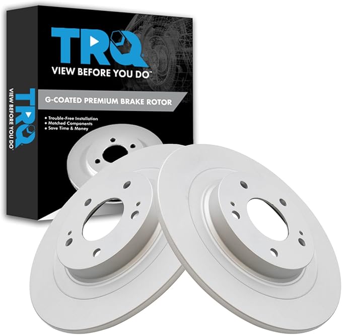 TRQ Rear Brake Rotor Set G Coated Solid Compatible with 2018-2024 Mitsubishi Eclipse Cross 2014-2020 Outlander 2018-2022, PHEV 2013-2024 Outlander Sport