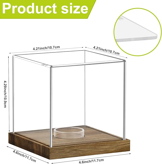 Clear Acrylic Softball Display Case with Wood Base, Memorabilia Stand Cube Holder, Dust Protection Transparent Storage Box for Single Ball Souvenir Softball Collections
