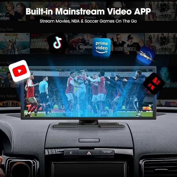 LAMTTO Upgraded 11'' Wireless Carplay Screen with Net-Flix YouTube Apps and Backup Camera Built-in Entertainment Video Box Navigation Voice Assistant for iOS 10+ Android 11+