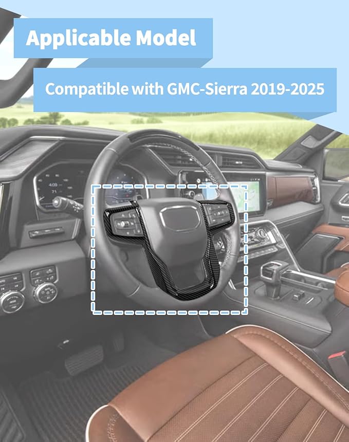 Voodonala Carbon Fiber Steering Wheel Panel Trim Cover fit for GMC-Sierra 1500 2019-2025 & GMC-Sierra 2500HD/3500HD 2020-2024, for GMC-Yukon 2021-2024