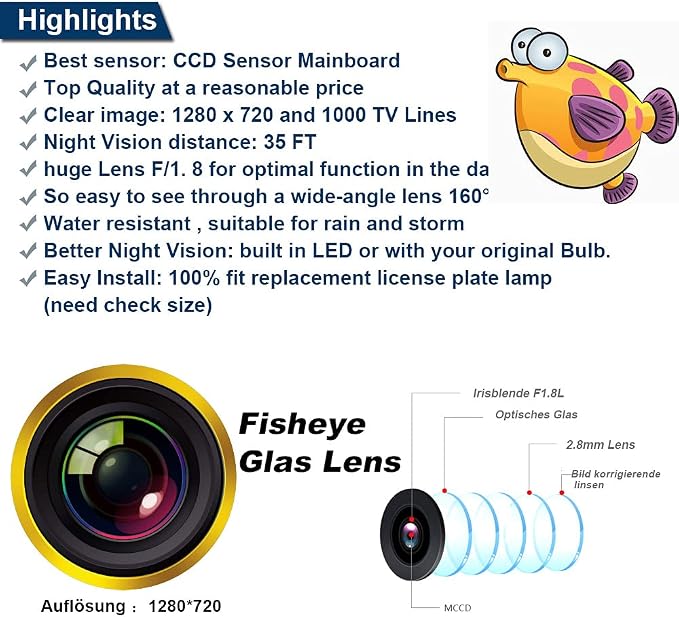 Caros Fisheye 1280x720 Pixels car Backup Camera Reverse Parking Rear View Replacement for Ford Transit MK6(2000-2006) Ford MK7(2007-2013) Tourneo Connect 2012