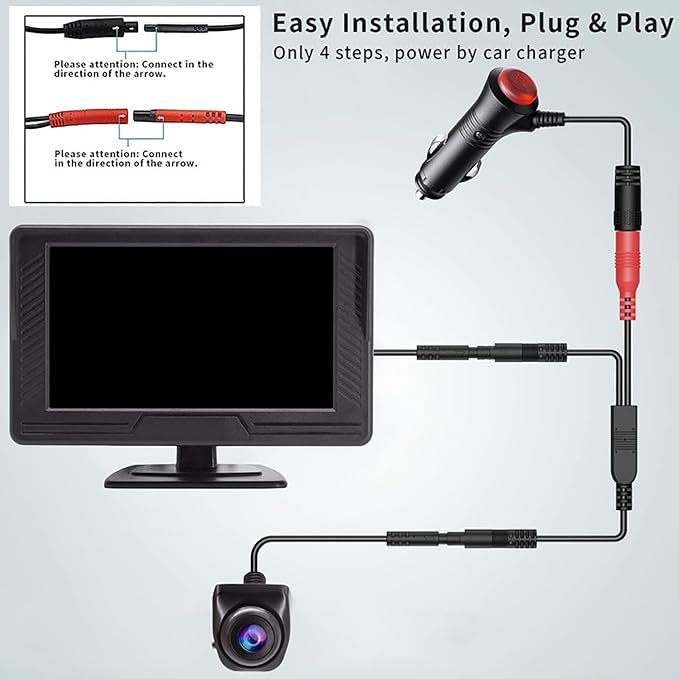 Car Backup Camera Monitor System Rear View Reverse Camera Waterproof Night Vision DIY Guide Lines LCD 1080P Display for Cars Truck Off-Road SUV Van Jeep UTV