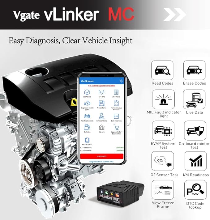 Vgate vLinker MC Bluetooth OBD2 Diagnostic Scanner for Android & Windows