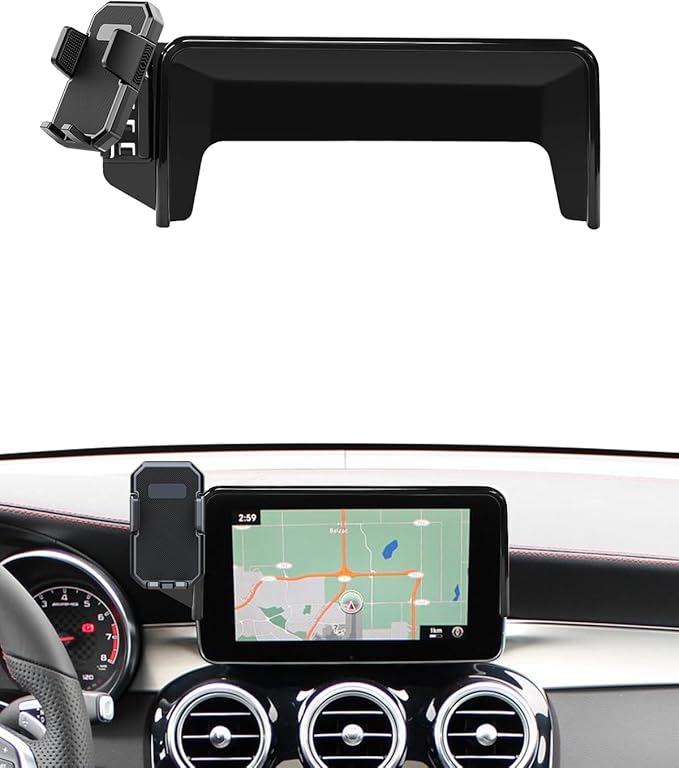 PZK Car Phone Holder for 2016-2019 Mercedes Benz GLC / 2015-2018 Mercedes Benz C-Class Accessories 7-Inch Screen Fixed Clip Auto Lock Car Phone Mount 360° Rotation Fit iPhone & 4.0-7.0'' Smartphones