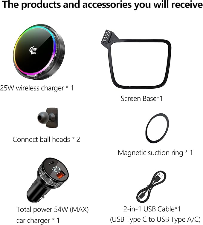 Qi2.2 25W Magnetic Car Mount Charger for 2016-2025 Chevrolet Malibu / 2018-2024 Equinox Accessories, for Fast Charging Cell Phone Holder 8 Inch Screen Fixed Clip with Cooling Fan