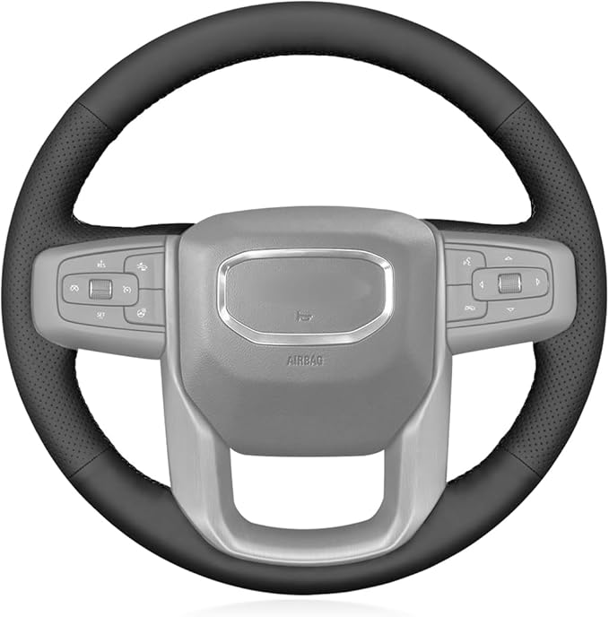 MEWANT Hand Stitch Car Steering Wheel Protector Wrap Cover for GMC Sierra 1500 2019-2023 / Sierra 1500 Limited 2022 / Sierra 2500 2020-2024 / Sierra 3500 2020-2024 / Yukon (XL) 2021-2023 Accessories
