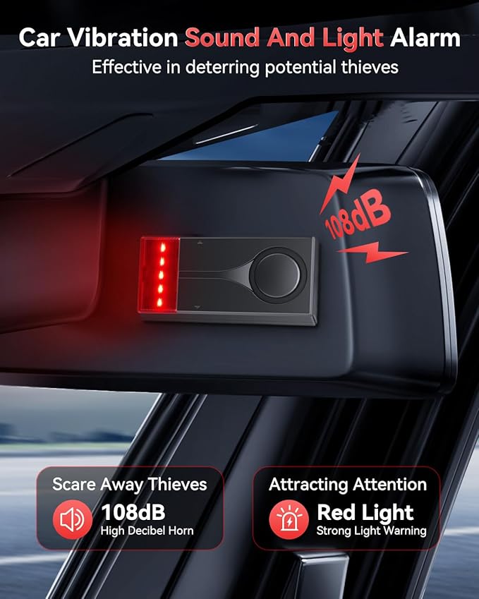 Car Vibration Sound & Light Alarm with Remote, ELECTOP 108dB Automobile Anti-Theft Vibration Alert, Anti-Theft LED Flashing Security Light Wireless Remote Vibration Car Alert Vehicle Security Alarm