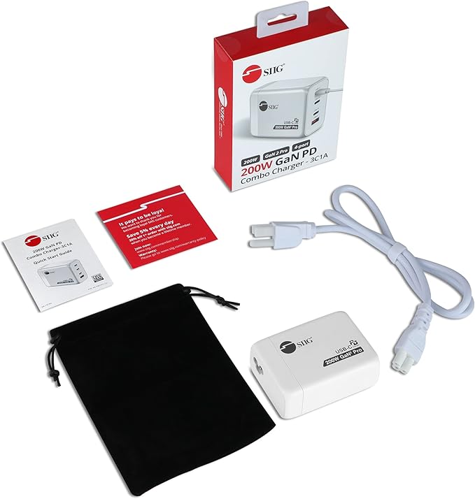 SIIG 200W USB C Charger Block, 4-Port GaN Fast Charging with 100W PD, QC3.0 65W PPS, 3X USB-C 1x USB-A, for MacBook Pro/Air, iPad, iPhone 14 Pro, Galaxy S23, Steam Deck, Pixel (AC-PW1V11-S1)