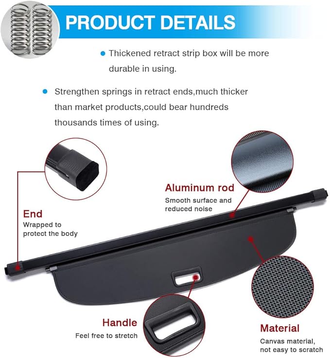 Powerty Retractable Cargo Cover for 2018-2026 Mitsubishi Eclipse Cross, Canvas Texture Trunk Cover Privacy Screen Rear Security Shade for Eclipse Cross Accessories