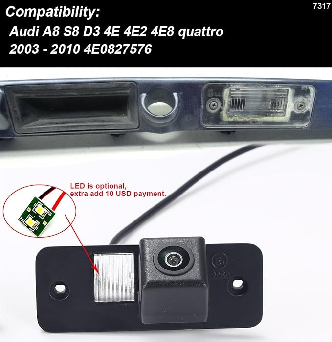 HD Waterproof car Rear View Back up Vehicle Camera Parking Reverse for Audi A8 S8 D3 4E 4E2 4E8 Quattro 2003-2010 4E0827576 Night Vision Waterproof