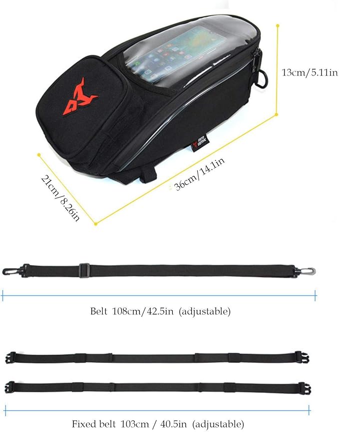 Naysku Motorcycle Tank Bag, 7Inch Touch Screen Motorcycle Bag Fuel Tank Magnetic Bag, Water-Repellent, Large Capacity and Multiple Compartments, for Outdoor Activities