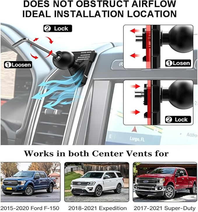 Upgraded Aluminum Vent Phone Mount for Ford F150 (2015-2020), Expedition (2018-2021), Super Duty (2017-2021), 360° Rotation Metal F150 Vent Phone Holder, No Shake Off-Road Stable for all Smartphones