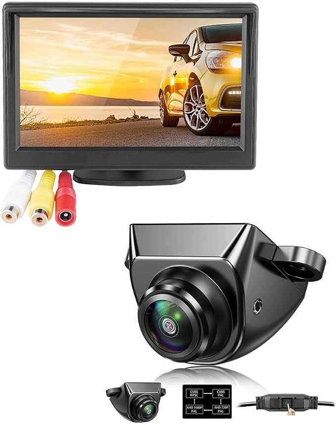 GreenYi AHD Monitor Camera Set, 800x480 HD TFT Monitor + Universal AHD 1080P Rear Front Side View Camera with Adjustable Fisheye Lens