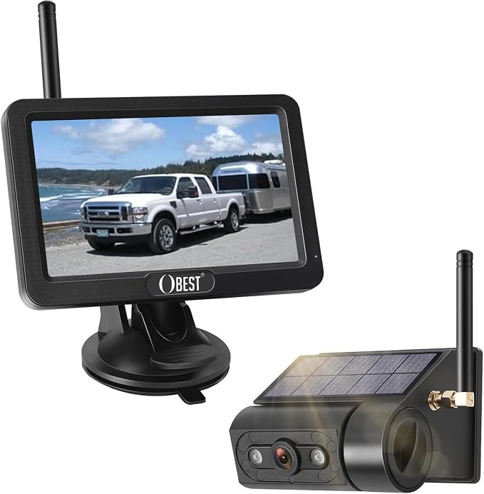 OBEST Magnetic Solar Wireless Backup Camera:1080P 5”HD Rechargeable Reverse Camera with Monitor,Night Vision Waterproof Rearview Camera System for Car RV Truck Trailer SUV Campers,No Wiring