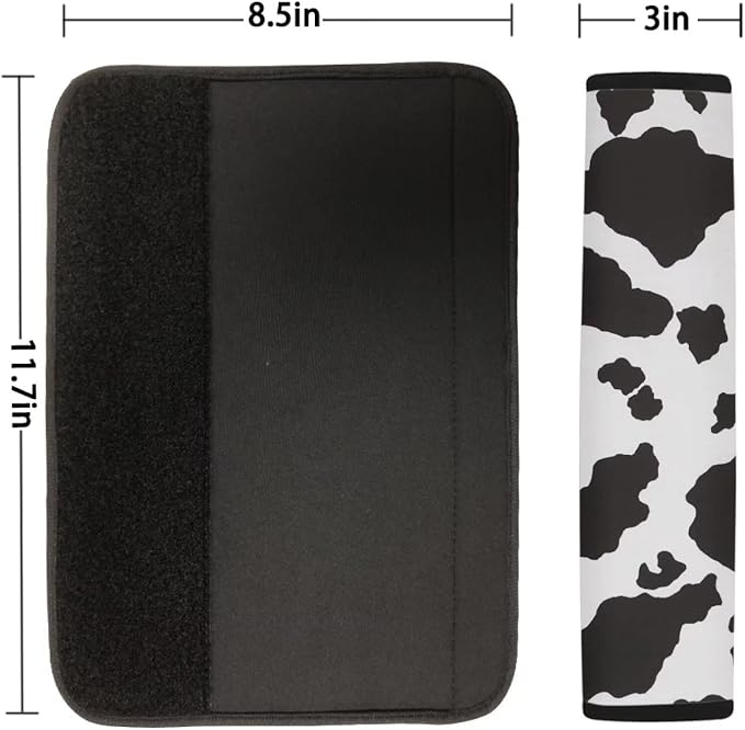 12 Pieces White Black Cow Print Car Accessories Car Seat Covers Full Set with Steering Wheel Covers,Seat Belt Pads,Key Ring,Cup Costers,Lipstick Holder Universal Fit for Truck Car