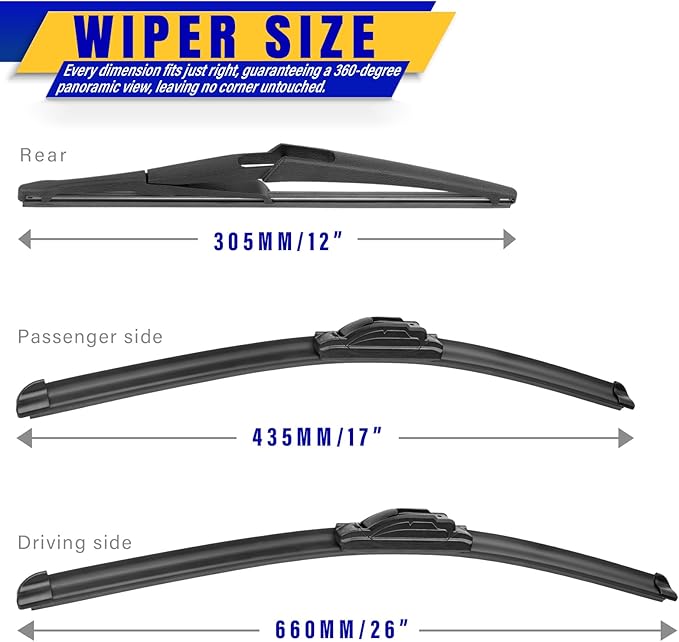 3 wipers Replacement for 2014-2021 2022 2023 Nissan Rogue/2013-2021 Nissan Pathfinder, Windshield Wiper Blades Original Equipment Replacement - 26"/17"/12" (Set of 3) U/J HOOK Windscreen wipers