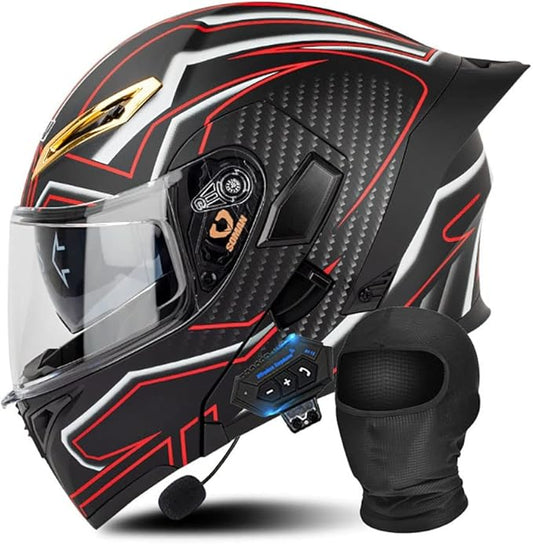 Bluetooth Modular Motorcycle Helmet DOT/ECE Approved Full Face Flip up Anti-Fog Double Visor Helmet Built-in Dual Speaker with Microphone for Adult Men and Women…