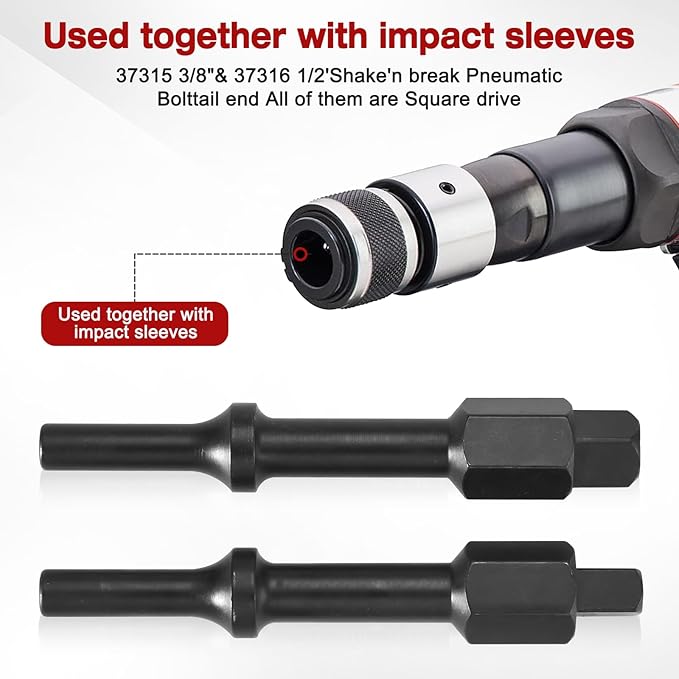 32029 Pneumatic Bolt Breaker Set, with Air Hammer Spring, Pneumatic Bit Set, 37315 3/8“ & 37316 1/2” Bolt Breaker Shake 'n Break, Black Oxide Finish
