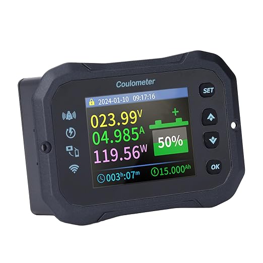 Aramox Battery Monitor with Shunt Coulometer Wi Fi, Voltage Monitor Current Tester for Capacity Indicator 10-100V 0-50A, Global Remote Monitoring, Wide Battery Compatibility