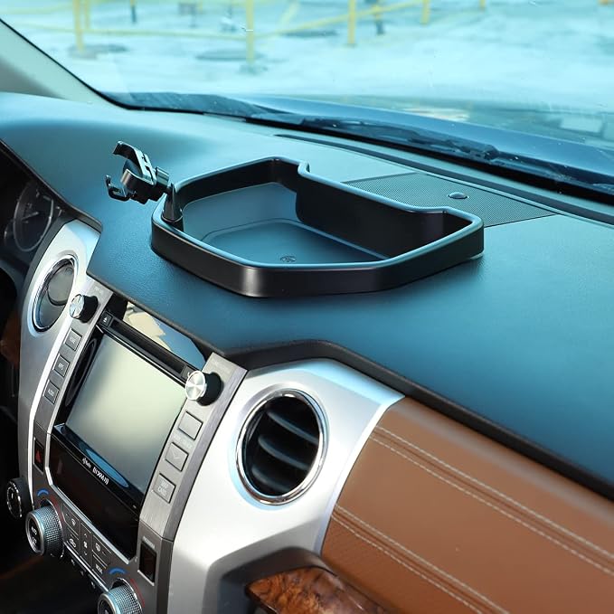 Fit for Toyota Tundra 2007-2021 Car Dash Center Console Table Storage Tray,Instrument Organizer ABS Black Materials Anti-Slip Backing Accessories (with B Style Mobile Phone Holder)