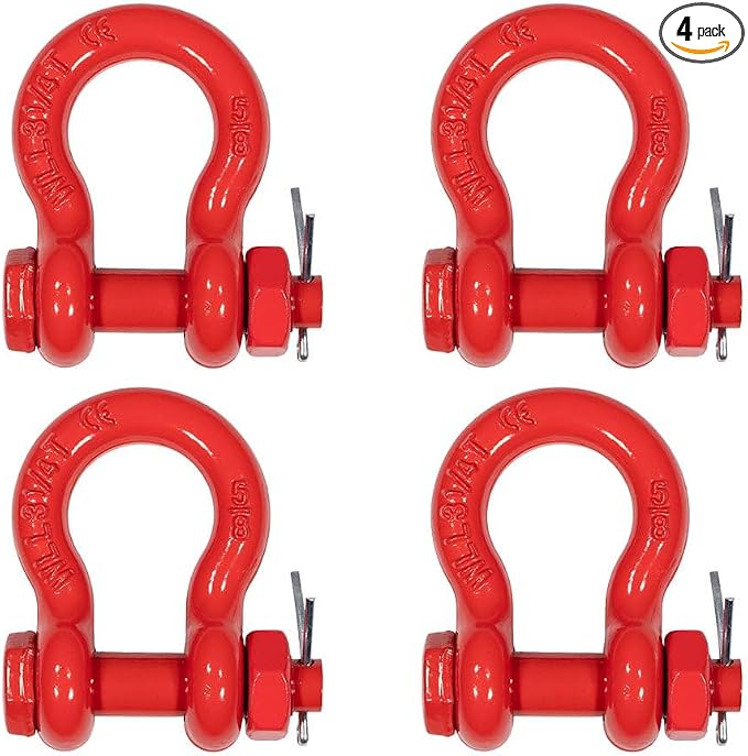 Mytee Products 4Pcs 5/8" Anchor Shackle Forged Carbon Steel w/Safety Screw Pin Load Limit 6,500 lbs, Double Rust Protection Heavy Duty D Ring Bolt Type Shackle for Towing, Rigging