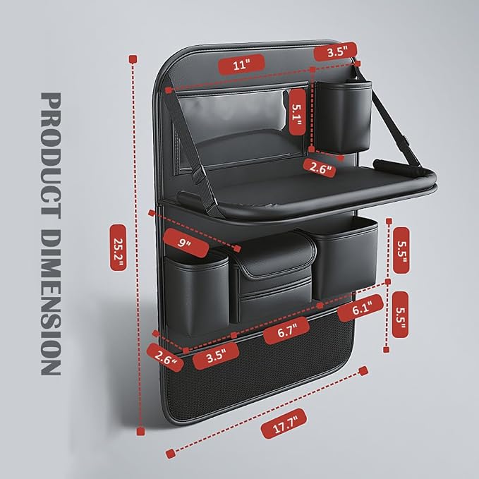 Car Backseat Organizer with Foldable Table Tray,Car Seat Back Protector with Touch Screen Phone Holder,Premium PU Leather Material,Compatible with Most Vehicles,Inner Car Accessories