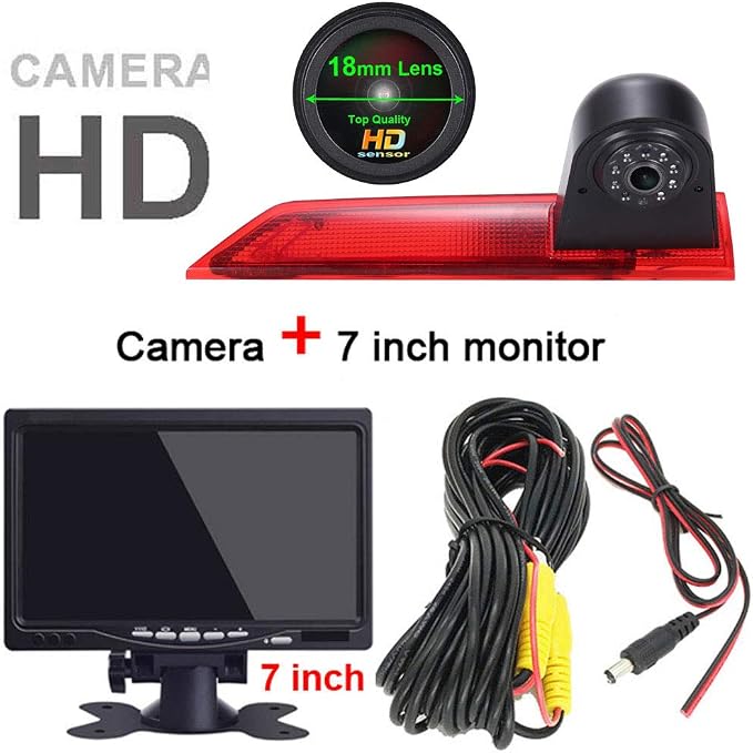 HD 1280x720 Pixels 1000TV Lines 3rd Brake Light Reverse Camera Brake lamp Parking Camera for Ford Transit Custom 2012-2016 Transporter Business MPV SUV++7" car Reverse Monitor Waterproof