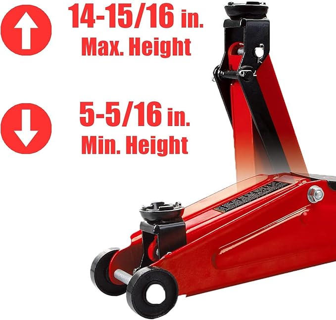 Big RED 2.5 Ton Low Profile Floor Jack, Portable Hydraulic Trolley Floor Service Jack with Blow Mold Carrying Storage Case, Red