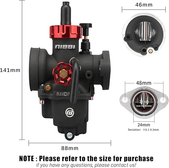 NIBBI PE22 Carburetor Kit, 22mm Carburetor with Carb Jets - Fit for 110cc 125cc 130cc Dirt Bike Pit Bike Apollo TaoTao Lifan Kayo SSR
