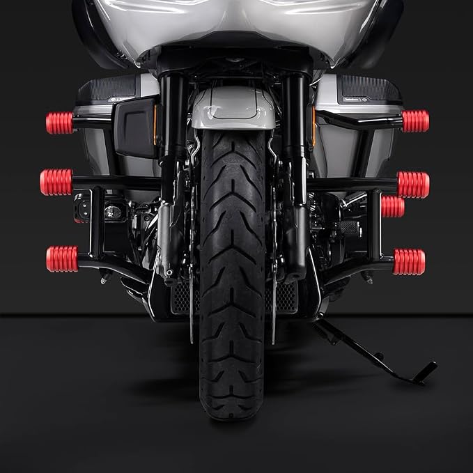 Advanblack ProTek Machined Harley Crash Bar Sliders 1.25" Decorative Wheel Rotatable End For Front Engine Guard Rear Saddlebag Guards (Red CNC)