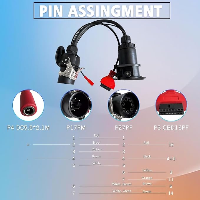ISO 7638 7pin (EBS/ABS) Adapter, Trailer and Truck Diagnostic Cable for Autocom Trailer Diagnostic, for Texas, for Bosch and for Knorr Bremse Heavy Duty OBD2 Truck Scanner Support K-Line, Can, Can 5V