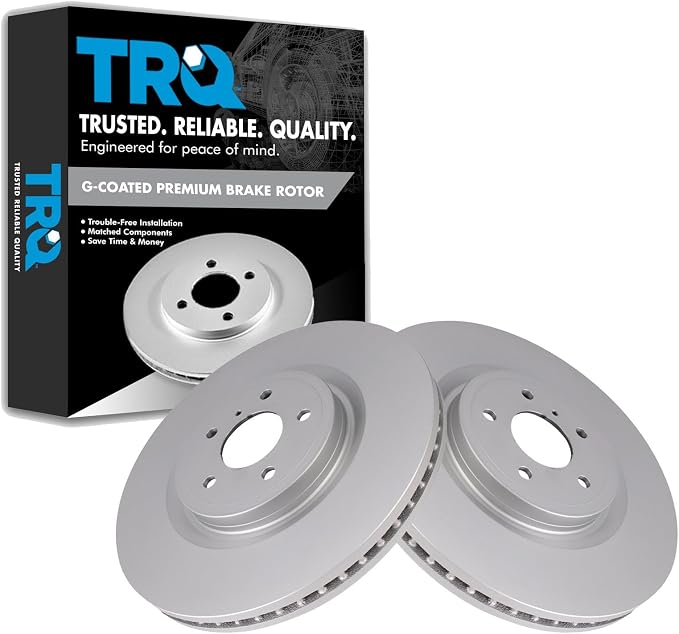 TRQ Front Brake Rotor Set G Coated Vented Compatible with 2008-2013 Infiniti G37 2009-2013 FX50 2011-2013 M37 M56 2014-2021 Q50 Q60 2014-2019 Q70 2015-2019 Q70L 2014 QX70 2009-2023 Nissan 370Z Z