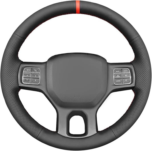 Genuine Leather Carbon Fiber Steering Wheel Cover for Dodge RAM 1500 2012-2018/1500 Classic 2019-2022/2500 3500 5500 Accessories Car OEM Custom Fit Hand Stitched Interior Parts