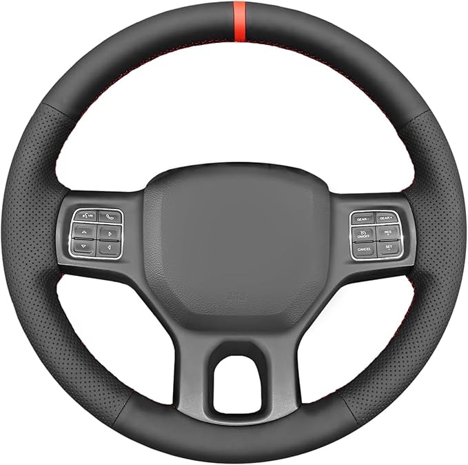 Genuine Leather Carbon Fiber Steering Wheel Cover for Dodge RAM 1500 2012-2018/1500 Classic 2019-2022/2500 3500 5500 Accessories Car OEM Custom Fit Hand Stitched Interior Parts