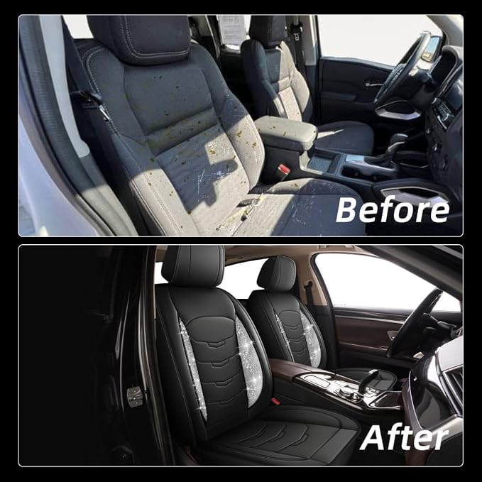 Bling Diamond Car Seat Covers Fit for Ford Focus 2009-2018?Full Set Luxury Leather Seat Cushion Waterproof Automotive Seat Protectors (Black,5 Seats)