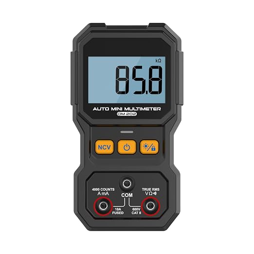 DM202 Mini Multimeter, 4000 Counts True RMS Auto-Ranging, NCV, Voltage/Current/Resistance/Continuity, Data Hold Backlight, Portable Pocket Meter for Auto Home Electrical Test