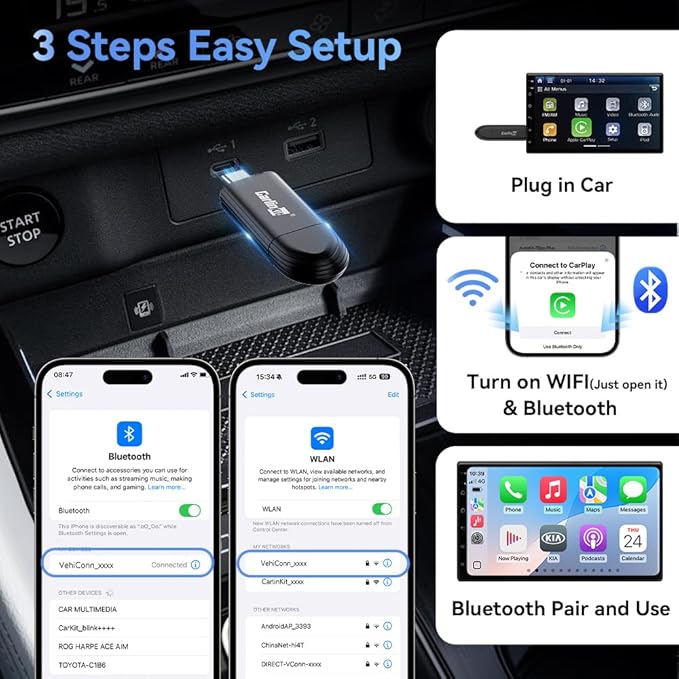 Carlinkit MINI SE Wireless CarPlay Adapter 2026 with OEM Wired CarPlay, Plug & Play/Auto-Connect/for USB-A & Type-C Dual Port Cars, Support Online Upgrade Wireless Dongle