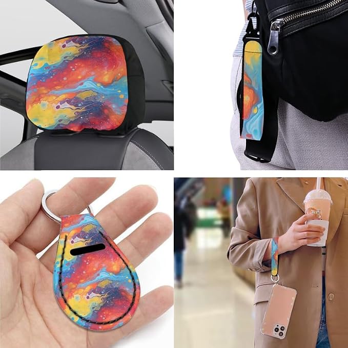 Tie-Dye Watercolor Fluid Art Car Seat Covers Seat Cover Set of Colorful Liquid Hand Drawing 13 Pack Ultra-Soft Universal Fit for Cars Keychain Coaster for SUV Sedan Van