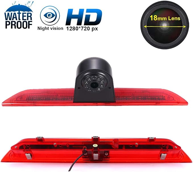 HD IP68 Brake Lamp Rear View Backup Camera Angle and Distance Adjustable Compatible with Ford Transit tourneo Custom Jumbo Kasten V363 F150 F250 F350 V636 MK8/V362 Bus (Camera+4.3''Monitor)