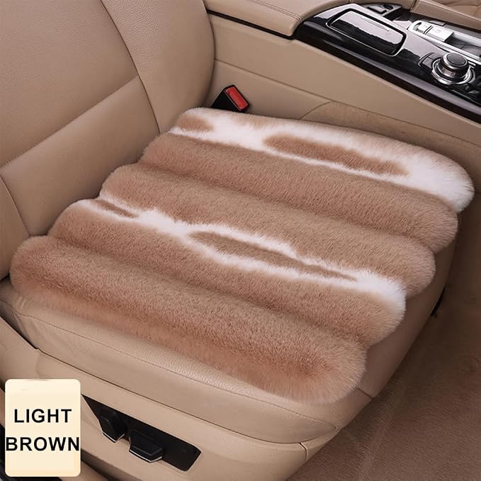Faux Sheepskin Fur Car Seat Cover Full Set, Thin Fluffy Cute Brown Car Seat Covers for Fuzzy Soft Auto Universal Plush Vehicle Seat Protector Pad Accessories 3 Pcs Brown