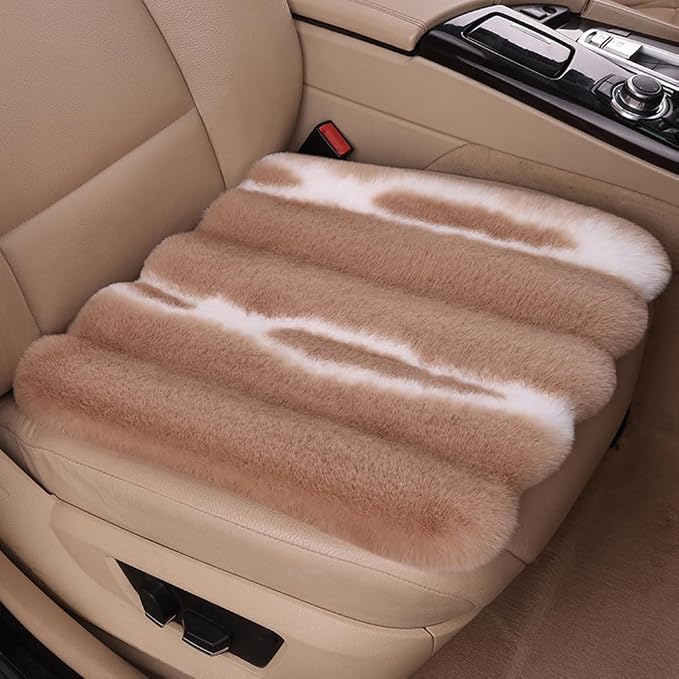 1 Piece Front Faux Sheepskin Fur Car Seat Cover, Fluffy Thin Cute Brown Car Seat Cover for Fuzzy Soft Auto Universal Plush Vehicle Seat Protector Pad Accessories