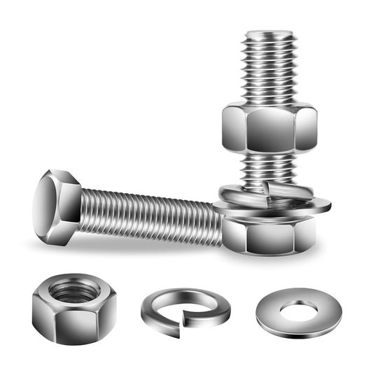 1/2-13 x 1-1/2" Hex Head Screw Bolt, Nuts, Flat & Lock Washers, 10Pcs 18-8 (304) Stainless Steel, Fully Threaded, by SG TZH